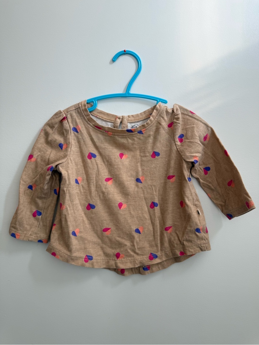 Gap Baby Long Sleeve Top 6-12m Tan Bicolour Heart shirt for baby girl